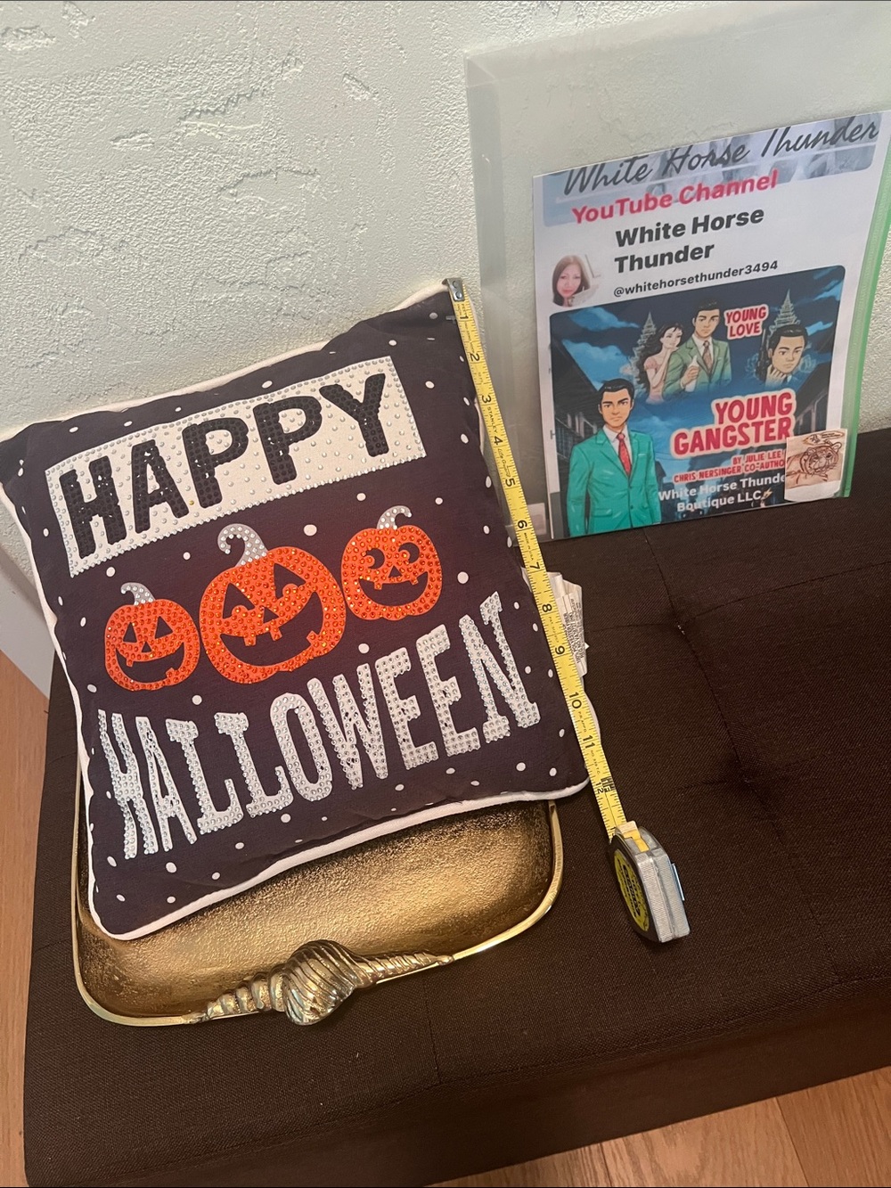 #2023*”12X12”Happy Halloween Sequin Pumpkin Decorative Pillow - Black and Orange - Picture 3 of 10